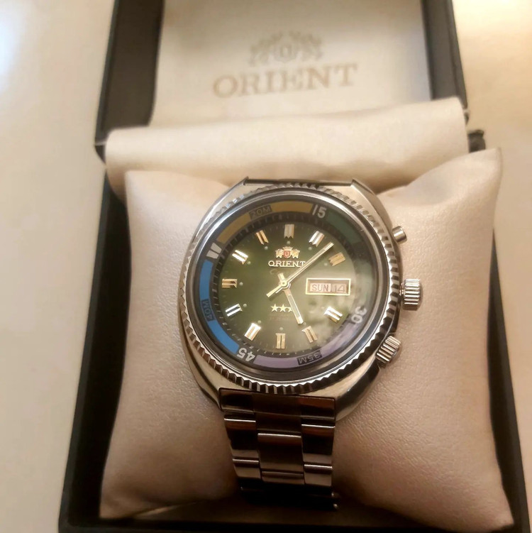 اورینت⌚ جهان نما اورجینال ژاپن اتوماتیک آکبند تمام استیل تقویم