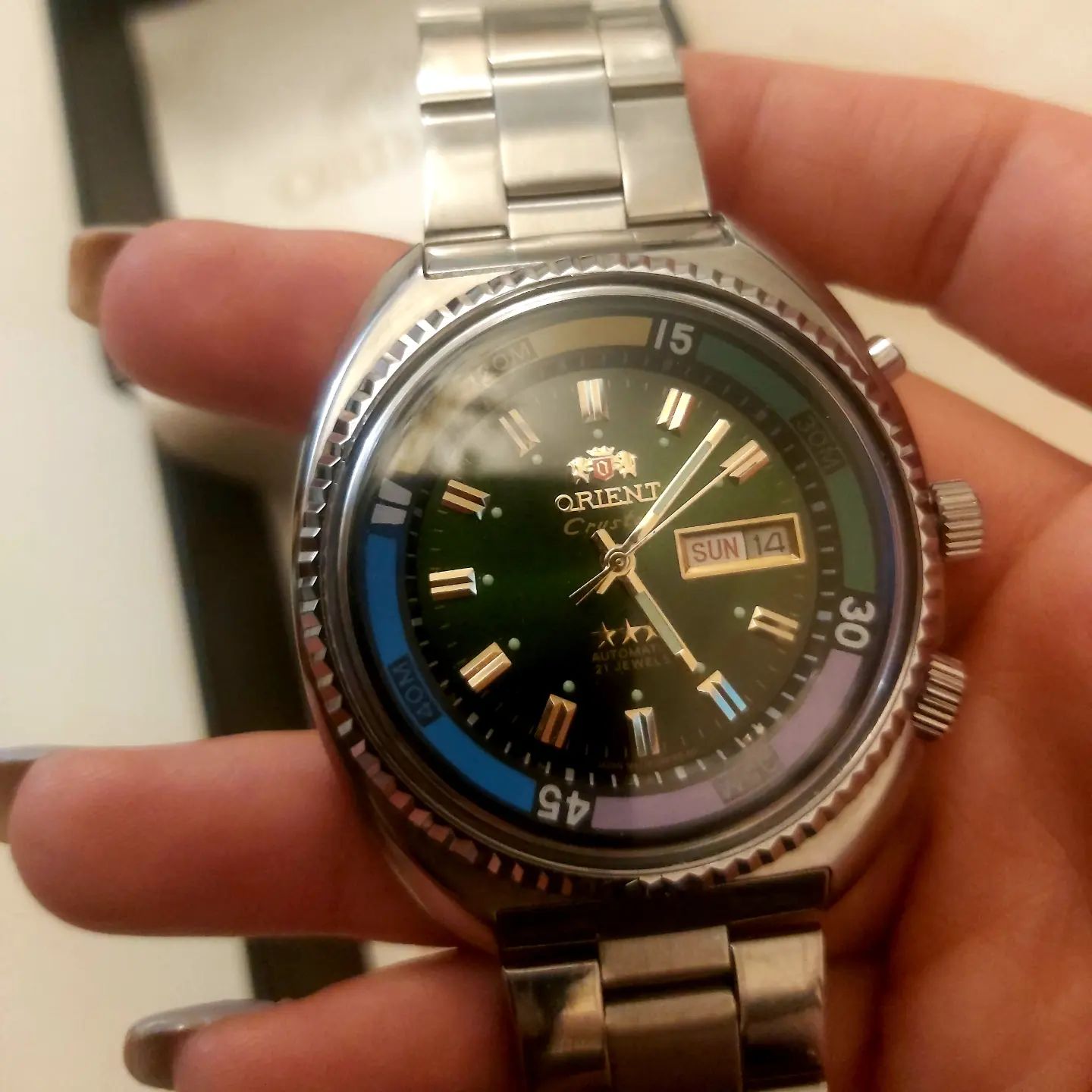 اورینت⌚ جهان نما اورجینال ژاپن اتوماتیک آکبند تمام استیل تقویم
