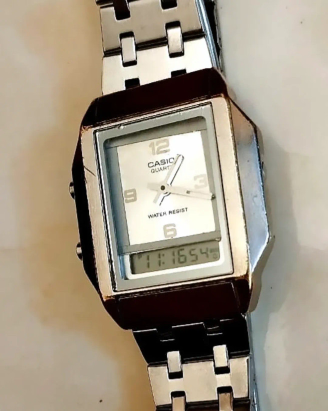 کاسیو⌚ اورجینال ژاپن دو زمانه کوارتز تمام استیل آنتیک بسیار