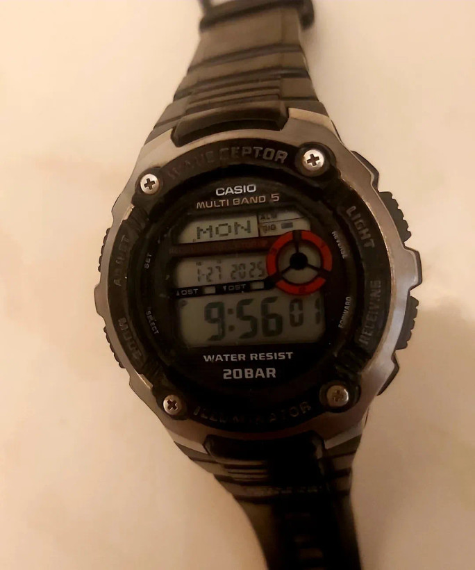 کاسیو⌚ اورجینال ژاپن قاب استیل بند سیلیکون کرنوگراف چراغ صدا