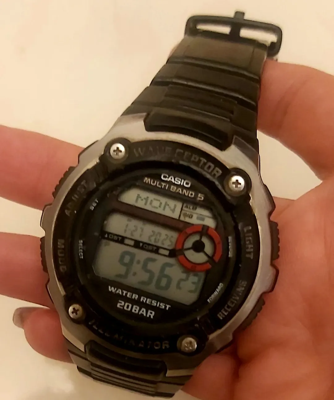 کاسیو⌚ اورجینال ژاپن قاب استیل بند سیلیکون کرنوگراف چراغ صدا