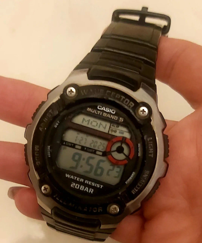 کاسیو⌚ اورجینال ژاپن قاب استیل بند سیلیکون کرنوگراف چراغ صدا