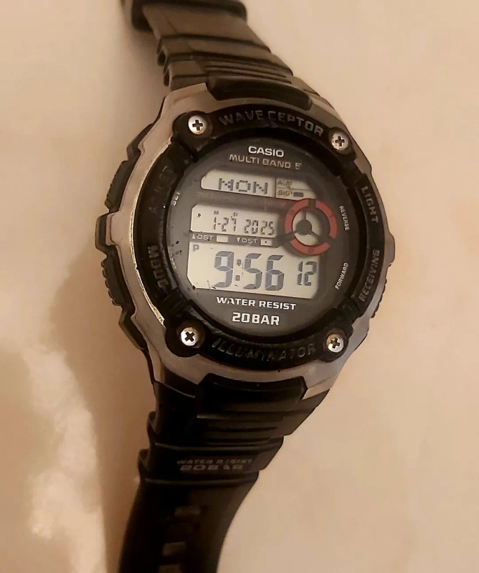 کاسیو⌚ اورجینال ژاپن قاب استیل بند سیلیکون کرنوگراف چراغ صدا
